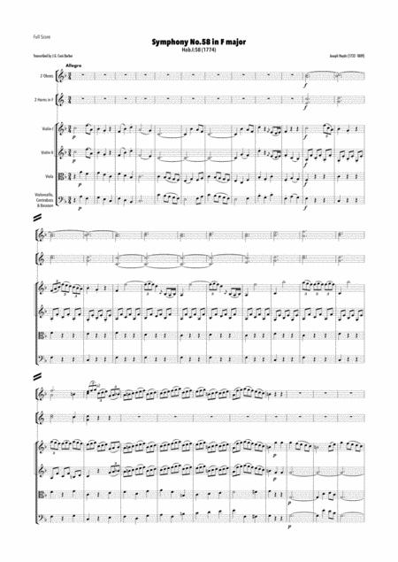 Haydn Symphony No 58 In F Major Hob I 58 Sheet Music