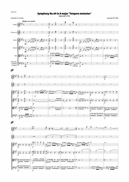 Free Sheet Music Haydn Symphony No 64 In A Major Hob I 64 Tempora Mutantur