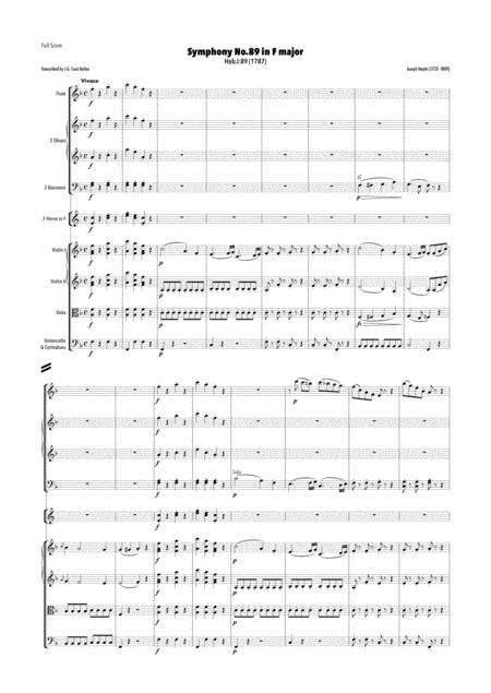 Free Sheet Music Haydn Symphony No 89 In F Major Hob I 89