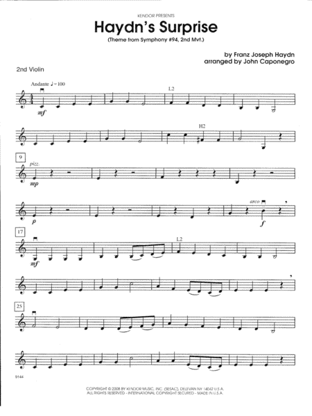 Haydns Surprise Theme From Symphony 94 2nd Mvt 2nd Violin Sheet Music