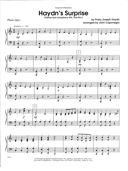 Free Sheet Music Haydns Surprise Theme From Symphony 94 2nd Mvt Piano Accompaniment