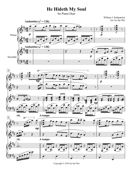 Free Sheet Music He Hideth My Soul For Piano Duet