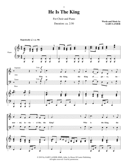 He Is The King For Satb Choir With Piano Score Choir Part Included Sheet Music