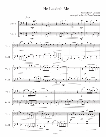 Free Sheet Music He Leadeth Me Cello Duet