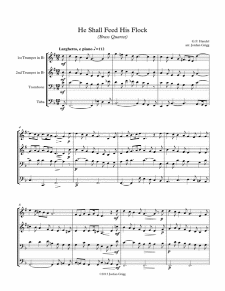 Free Sheet Music He Shall Feed His Flock Brass Quartet