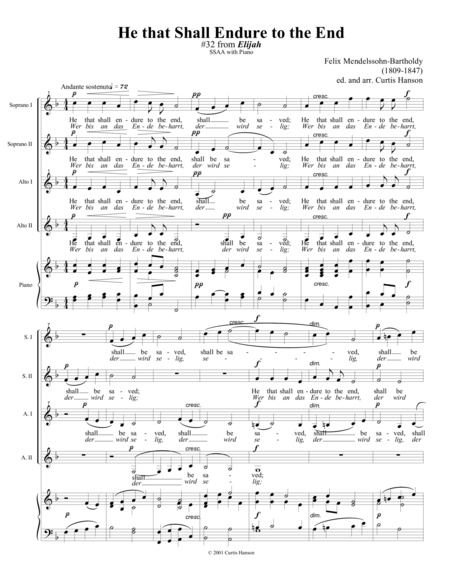 He That Shall Endure To The End Ssaa Sheet Music