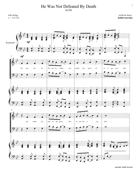 He Was Not Defeated By Death Satb Sheet Music