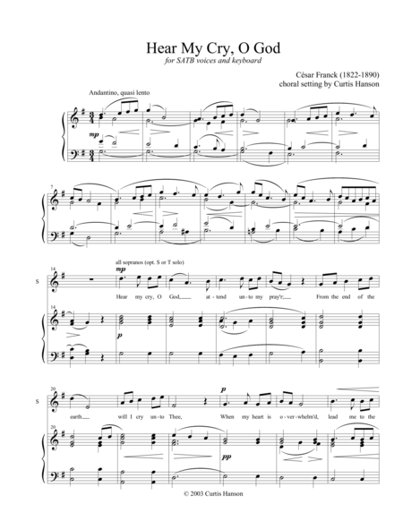 Free Sheet Music Hear My Cry O God Satb