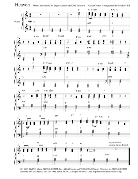 Heaven An Allchords Arrangement By Michael Bb From Gateway Editions Sheet Music