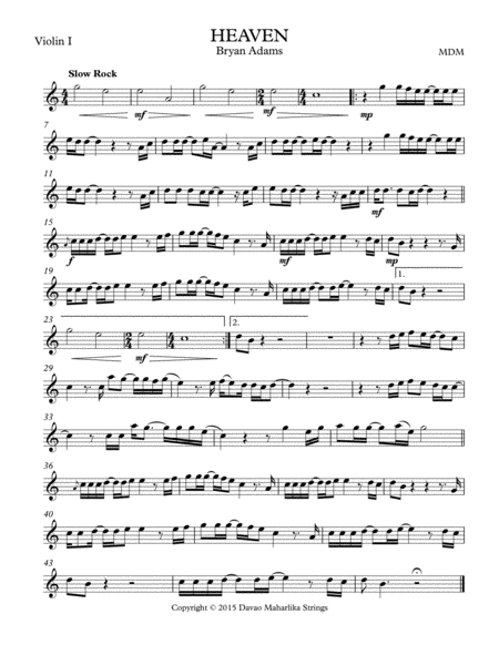 Heaven By Bryan Adams String Quartet Sheet Music