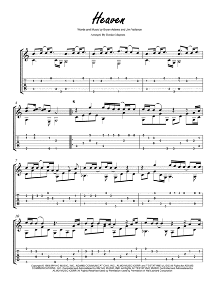 Heaven Fingerstyle Guitar Arrangement Sheet Music