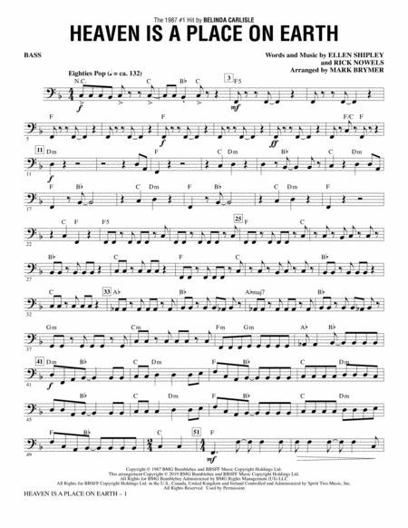 Heaven Is A Place On Earth Arr Mark Brymer Bass Sheet Music