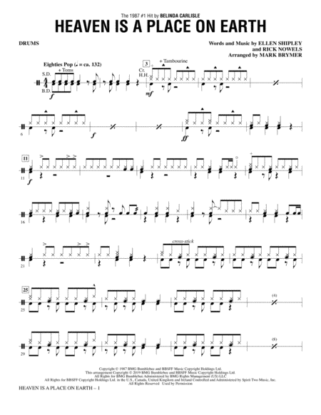 Free Sheet Music Heaven Is A Place On Earth Arr Mark Brymer Drums