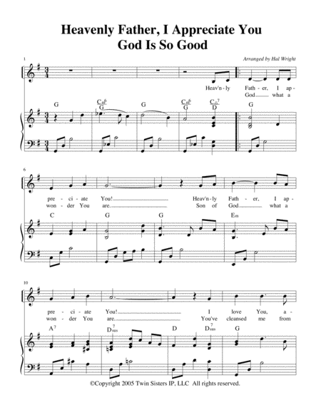 Heavenly Father I Appreciate You God Is Good Sheet Music