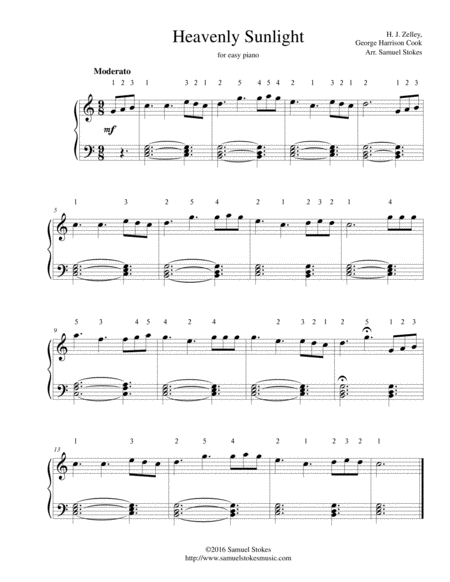 Heavenly Sunlight For Easy Piano Sheet Music