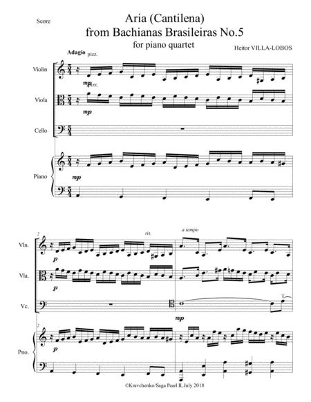 Free Sheet Music Heitor Villa Lobos Ria Cantilena From Bachianas Brasileiras No 5 Arr For Piano Quartet Score And Parts