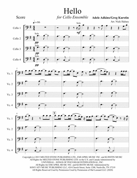 Hello Cello Ensemble Sheet Music