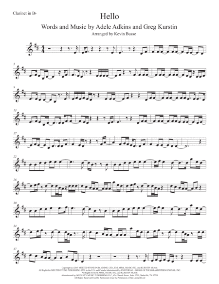 Free Sheet Music Hello Clarinet Easy Key Of C