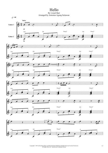 Hello Duet Guitar Score Sheet Music