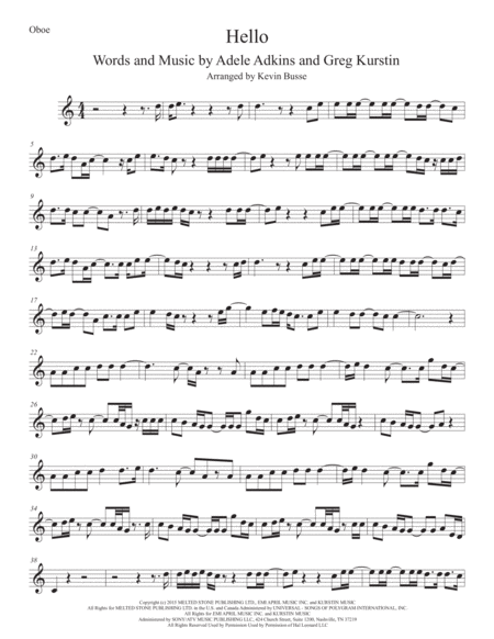 Free Sheet Music Hello Oboe Easy Key Of C