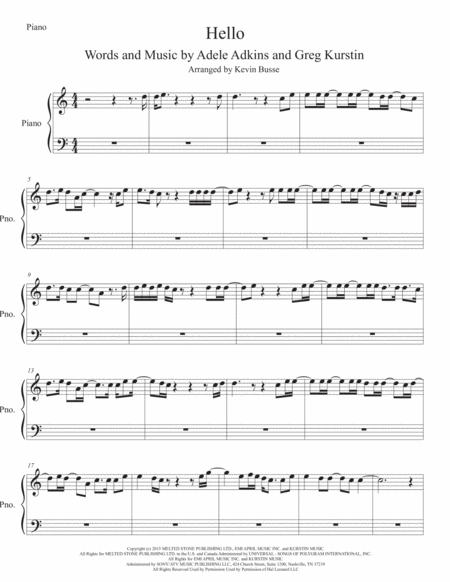 Free Sheet Music Hello Piano Easy Key Of C