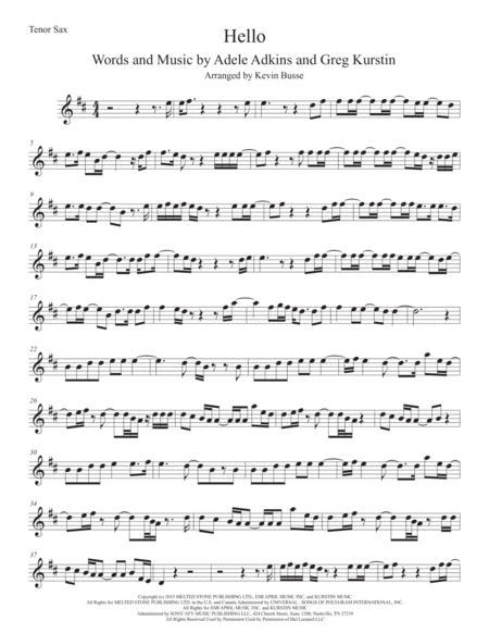 Hello Tenor Sax Easy Key Of C Sheet Music