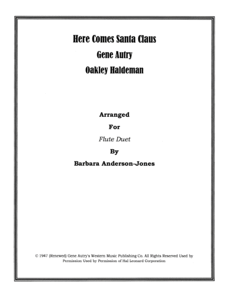 Here Comes Santa Claus Right Down Santa Claus Lane Flute Duet Sheet Music