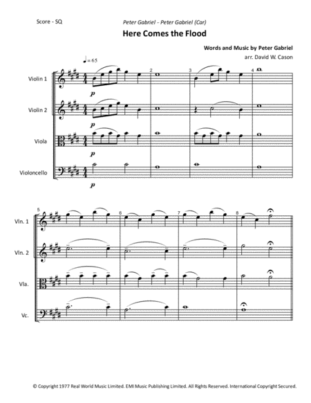 Free Sheet Music Here Comes The Flood String Quartet