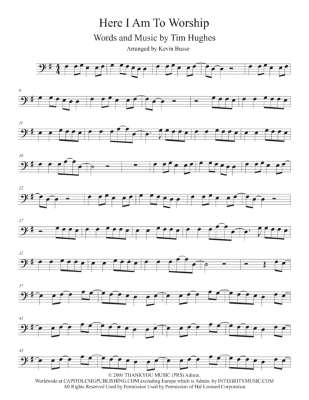 Free Sheet Music Here I Am To Worship Cello