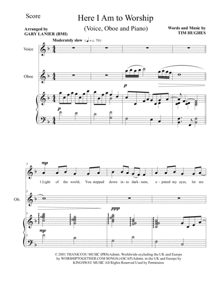 Free Sheet Music Here I Am To Worship Voice Oboe And Piano Score Parts