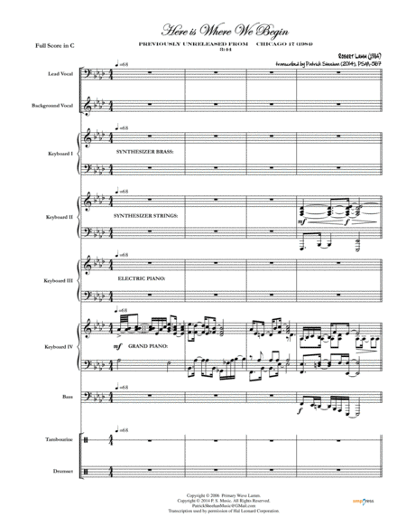 Here Is Where We Begin Chicago Full Score Set Of Parts Sheet Music