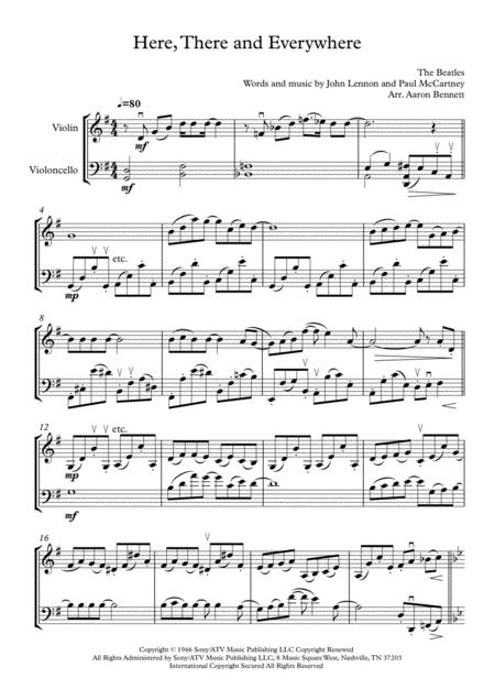 Free Sheet Music Here There And Everywhere Violin Cello Duet