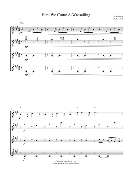 Here We Come A Wassailing Guitar Quartet Score And Parts Sheet Music