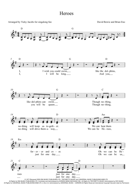 Free Sheet Music Heroes Lead Sheet For Singalongs