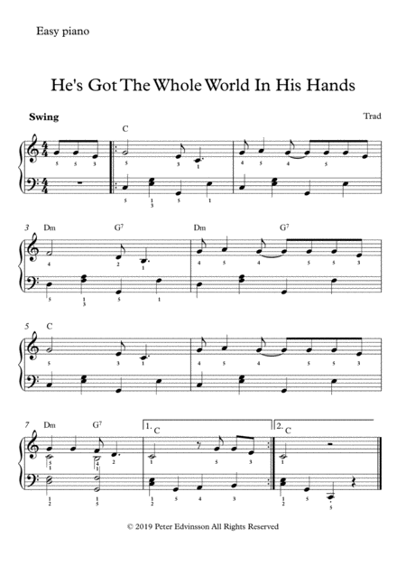 Hes Got The Whole World In His Hands Easy Piano Sheet Music Sheet Music