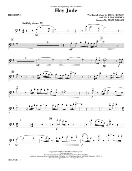 Hey Jude Arr Mark Brymer Trombone Sheet Music