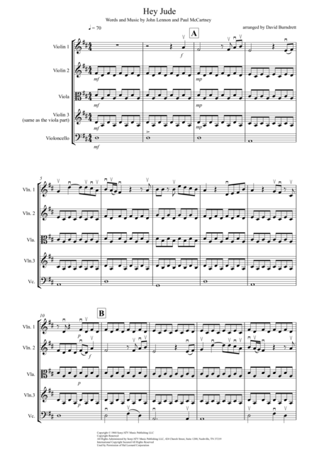 Free Sheet Music Hey Jude For String Quartet