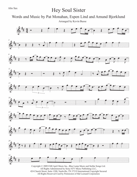 Hey Soul Sister Alto Sax Sheet Music