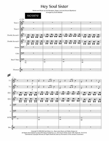 Hey Soul Sister For Steel Band Sheet Music