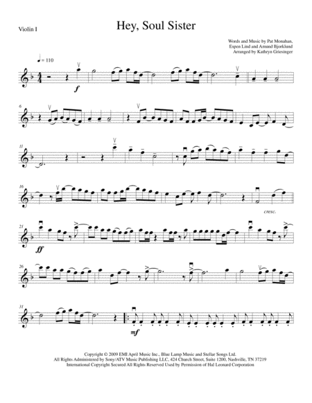 Hey Soul Sister String Quartet Sheet Music