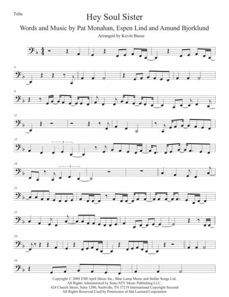 Hey Soul Sister Tuba Sheet Music