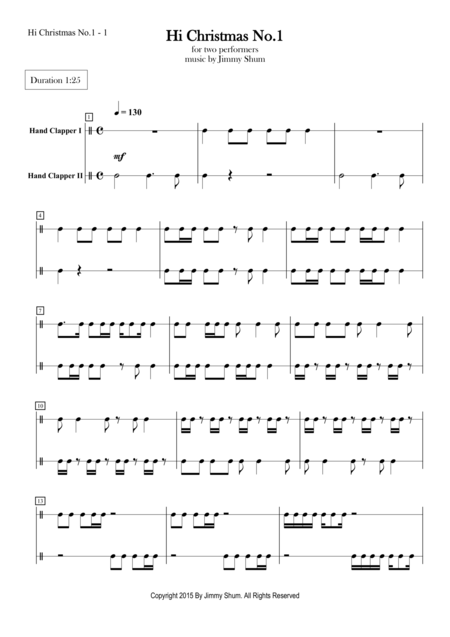 Hi Christmas No 1 Body Percussion Duet Sheet Music