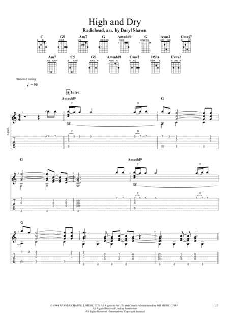 High And Dry Radiohead For Solo Fingerstyle Guitar Sheet Music