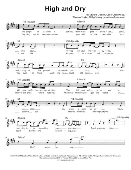 High And Dry Radiohead Lead Sheet Sheet Music