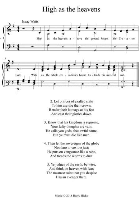 High As The Heavens A New Tune To Isaac Watts Wonderful Hymn Sheet Music