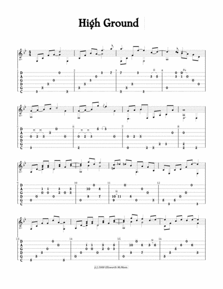Free Sheet Music High Ground For Fingerstyle Guitar Tuned Cgdgad