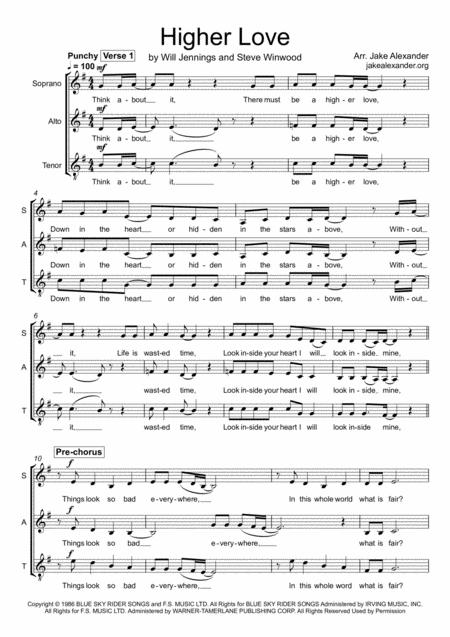 Higher Love Sat A Cappella Sheet Music