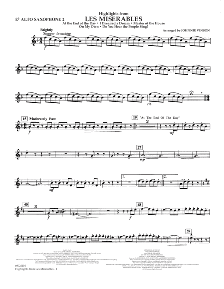 Free Sheet Music Highlights From Les Misrables Arr Johnnie Vinson Eb Alto Sax 2