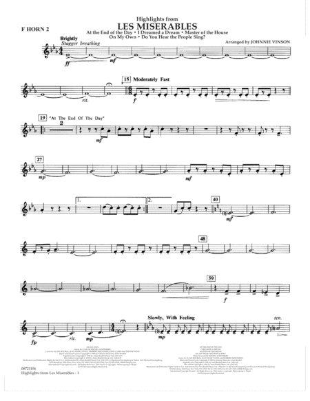 Free Sheet Music Highlights From Les Misrables Arr Johnnie Vinson F Horn 2