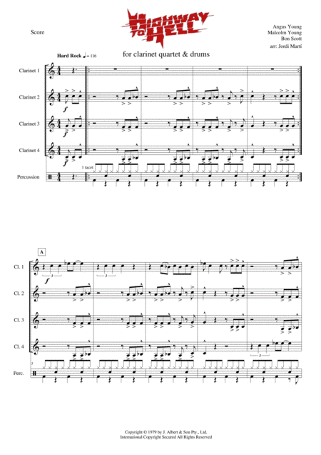 Free Sheet Music Highway To Hell Clarinet Quartet